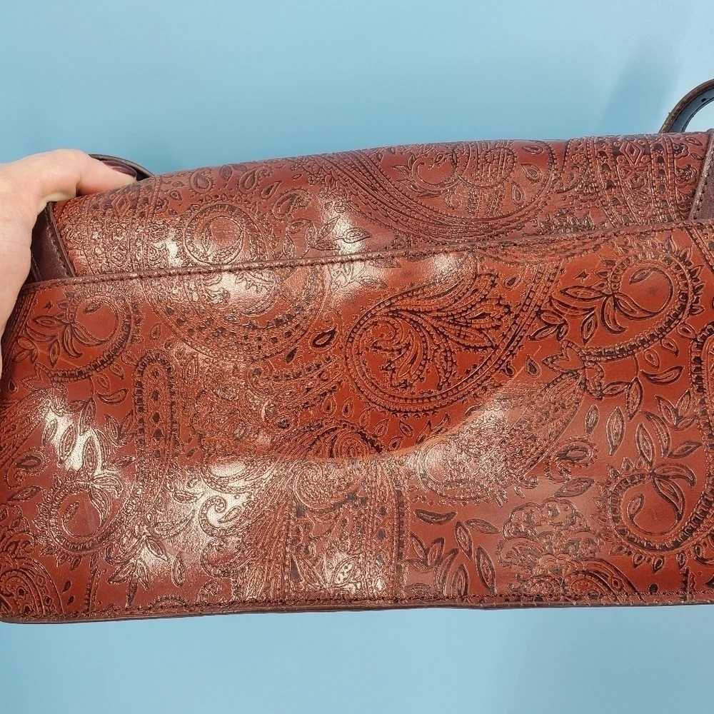 MC brown leather scrollwork embossed shoulder bag - Picture 15 of 16